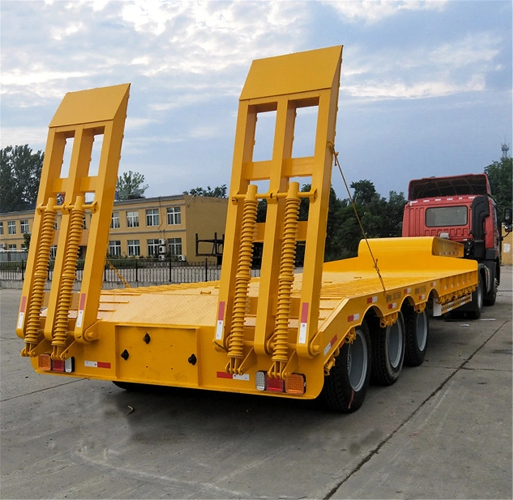 Tri Axle Heavy Duty Excavator Transport Step Drop Deck Low Bed Truck Semi Trailer